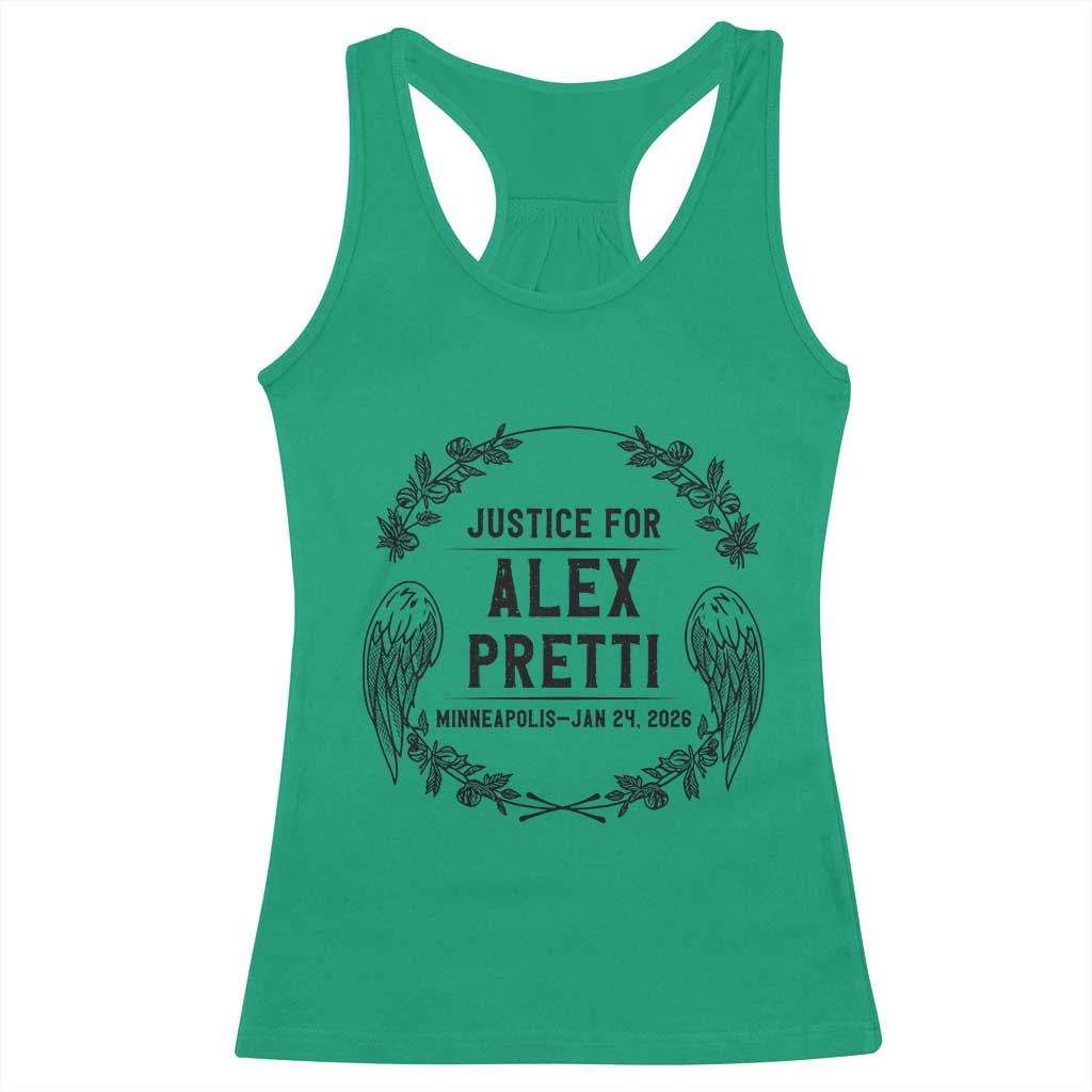 Justice for Alex Pretti Racerback Tank Top Minneapolis January 24 2026 Tribute Memorial Wreath TS02 Irish Green Print Your Wear