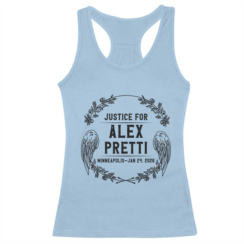Justice for Alex Pretti Racerback Tank Top Minneapolis January 24 2026 Tribute Memorial Wreath TS02 Light Blue Print Your Wear