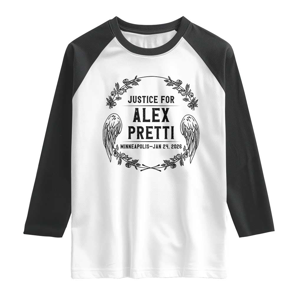 Justice for Alex Pretti Raglan Shirt Minneapolis January 24 2026 Tribute Memorial Wreath TS02 White Black Print Your Wear
