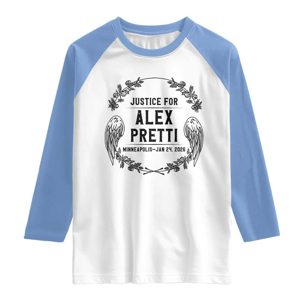 Justice for Alex Pretti Raglan Shirt Minneapolis January 24 2026 Tribute Memorial Wreath TS02 White Carolina Blue Print Your Wear