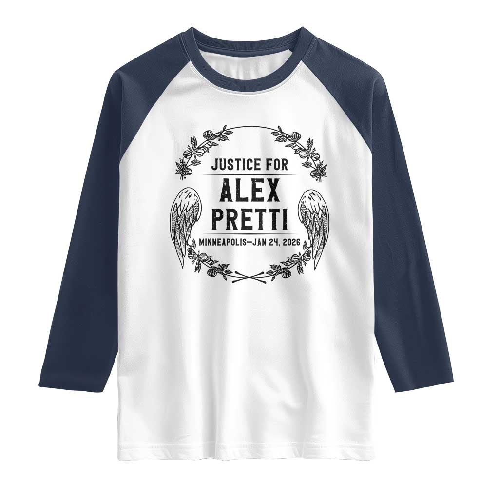 Justice for Alex Pretti Raglan Shirt Minneapolis January 24 2026 Tribute Memorial Wreath TS02 White Navy Print Your Wear