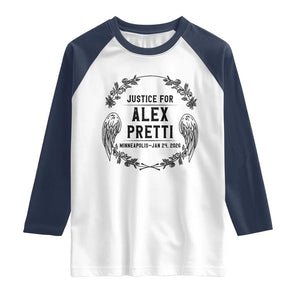 Justice for Alex Pretti Raglan Shirt Minneapolis January 24 2026 Tribute Memorial Wreath TS02 White Navy Print Your Wear