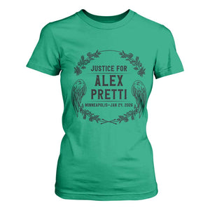 Justice for Alex Pretti T Shirt For Women Minneapolis January 24 2026 Tribute Memorial Wreath TS02 Irish Green Print Your Wear