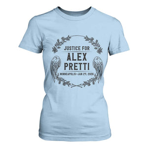 Justice for Alex Pretti T Shirt For Women Minneapolis January 24 2026 Tribute Memorial Wreath TS02 Light Blue Print Your Wear