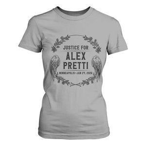 Justice for Alex Pretti T Shirt For Women Minneapolis January 24 2026 Tribute Memorial Wreath TS02 Sport Gray Print Your Wear