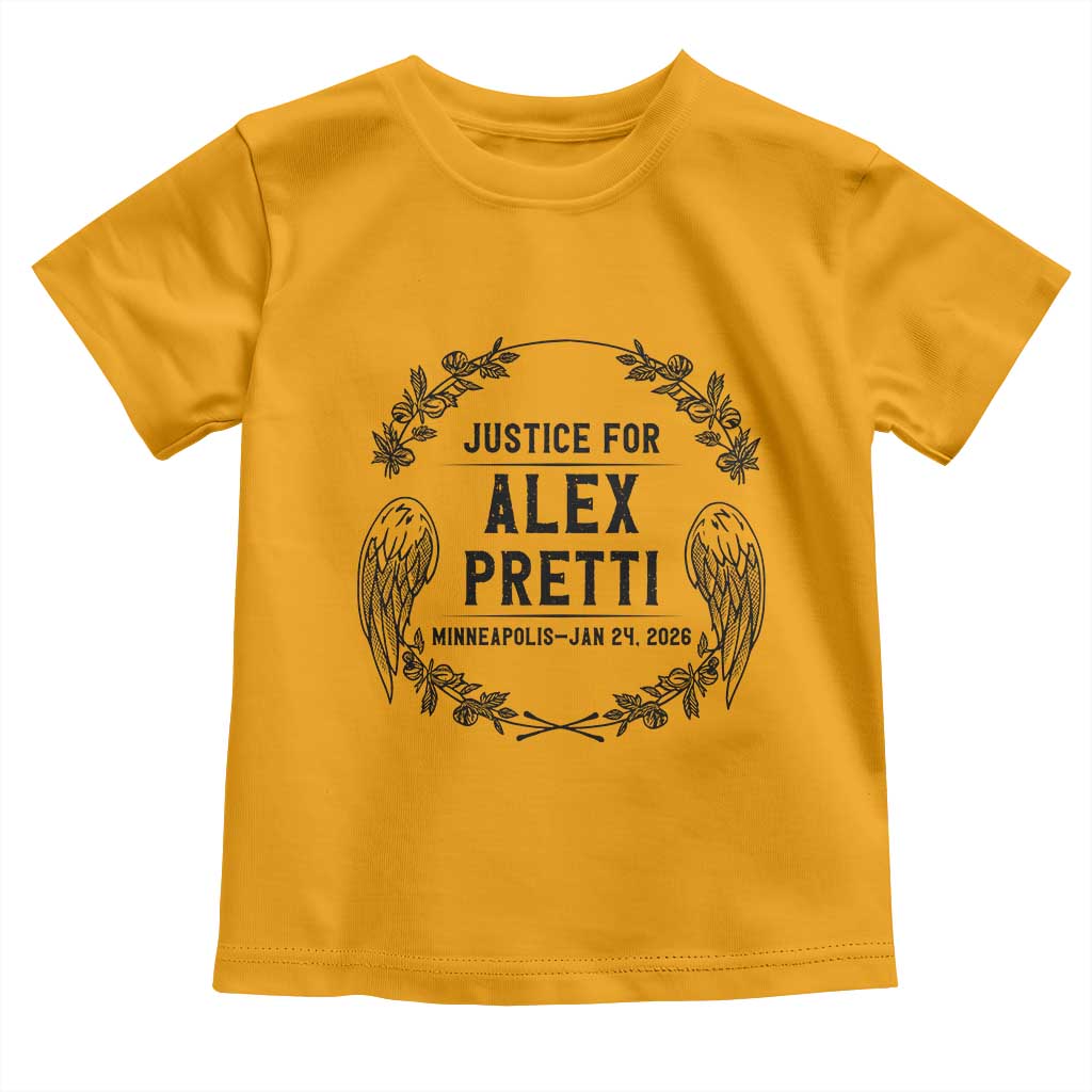 Justice for Alex Pretti Toddler T Shirt Minneapolis January 24 2026 Tribute Memorial Wreath TS02 Gold Print Your Wear