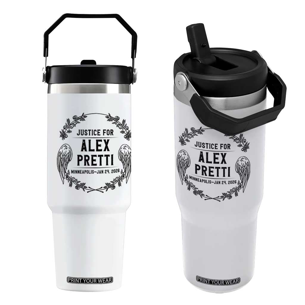 Justice for Alex Pretti Flip Straw Tumbler Minneapolis January 24 2026 Tribute Memorial Wreath TS02 One Size: 30 oz White Print Your Wear