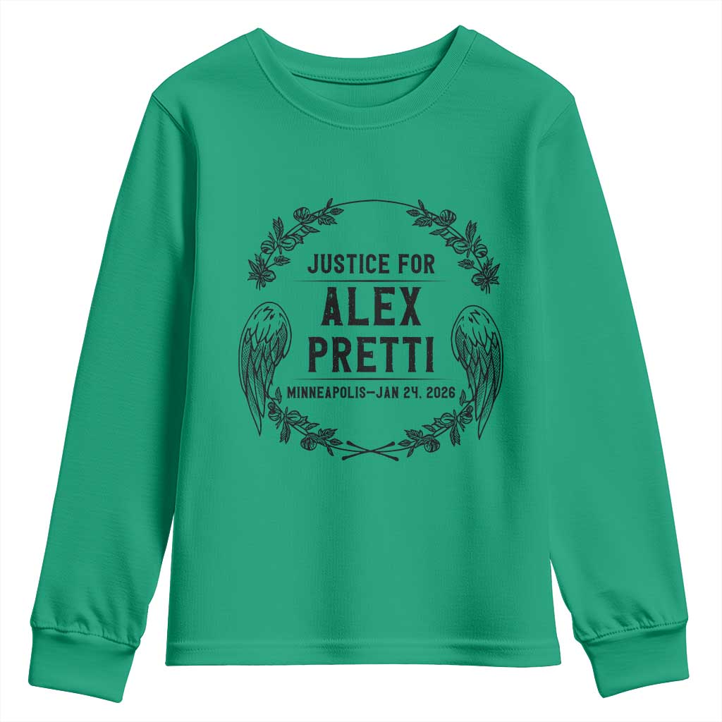 Justice for Alex Pretti Youth Sweatshirt Minneapolis January 24 2026 Tribute Memorial Wreath TS02 Irish Green Print Your Wear