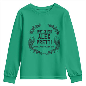 Justice for Alex Pretti Youth Sweatshirt Minneapolis January 24 2026 Tribute Memorial Wreath TS02 Irish Green Print Your Wear