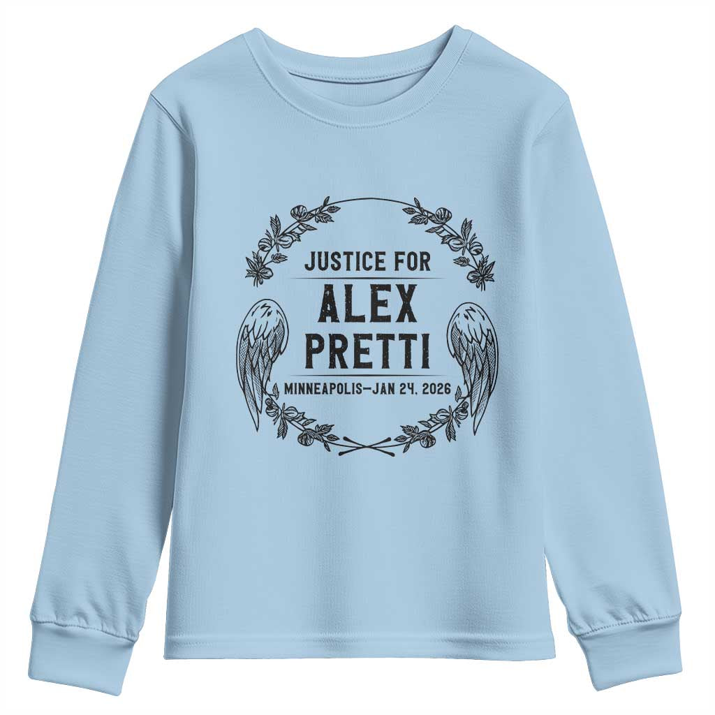 Justice for Alex Pretti Youth Sweatshirt Minneapolis January 24 2026 Tribute Memorial Wreath TS02 Light Blue Print Your Wear