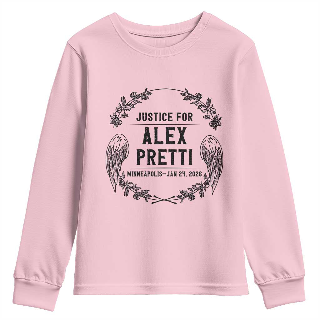 Justice for Alex Pretti Youth Sweatshirt Minneapolis January 24 2026 Tribute Memorial Wreath TS02 Light Pink Print Your Wear