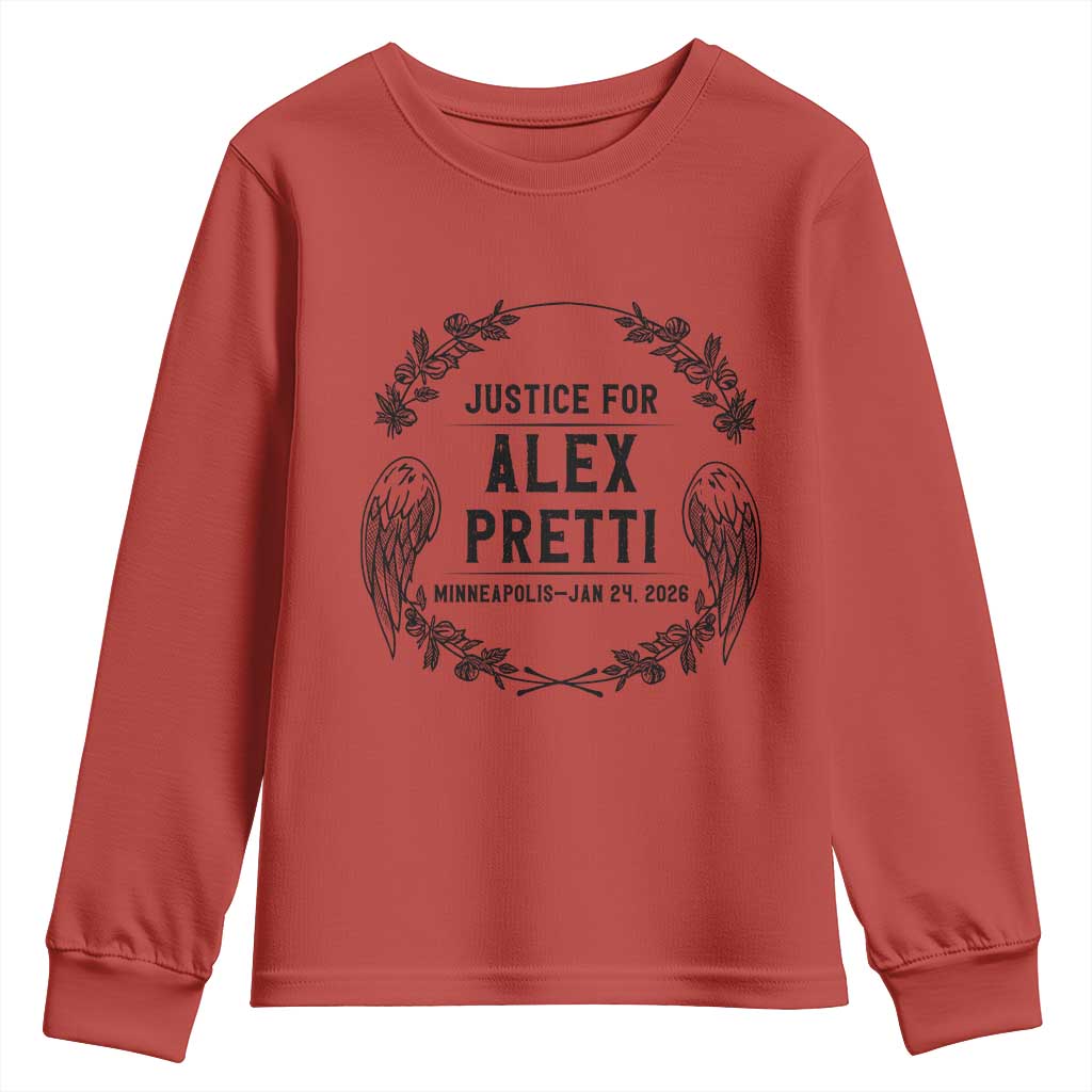 Justice for Alex Pretti Youth Sweatshirt Minneapolis January 24 2026 Tribute Memorial Wreath TS02 Red Print Your Wear