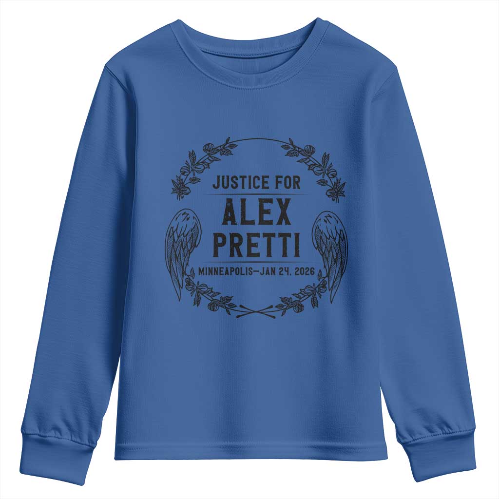 Justice for Alex Pretti Youth Sweatshirt Minneapolis January 24 2026 Tribute Memorial Wreath TS02 Royal Blue Print Your Wear