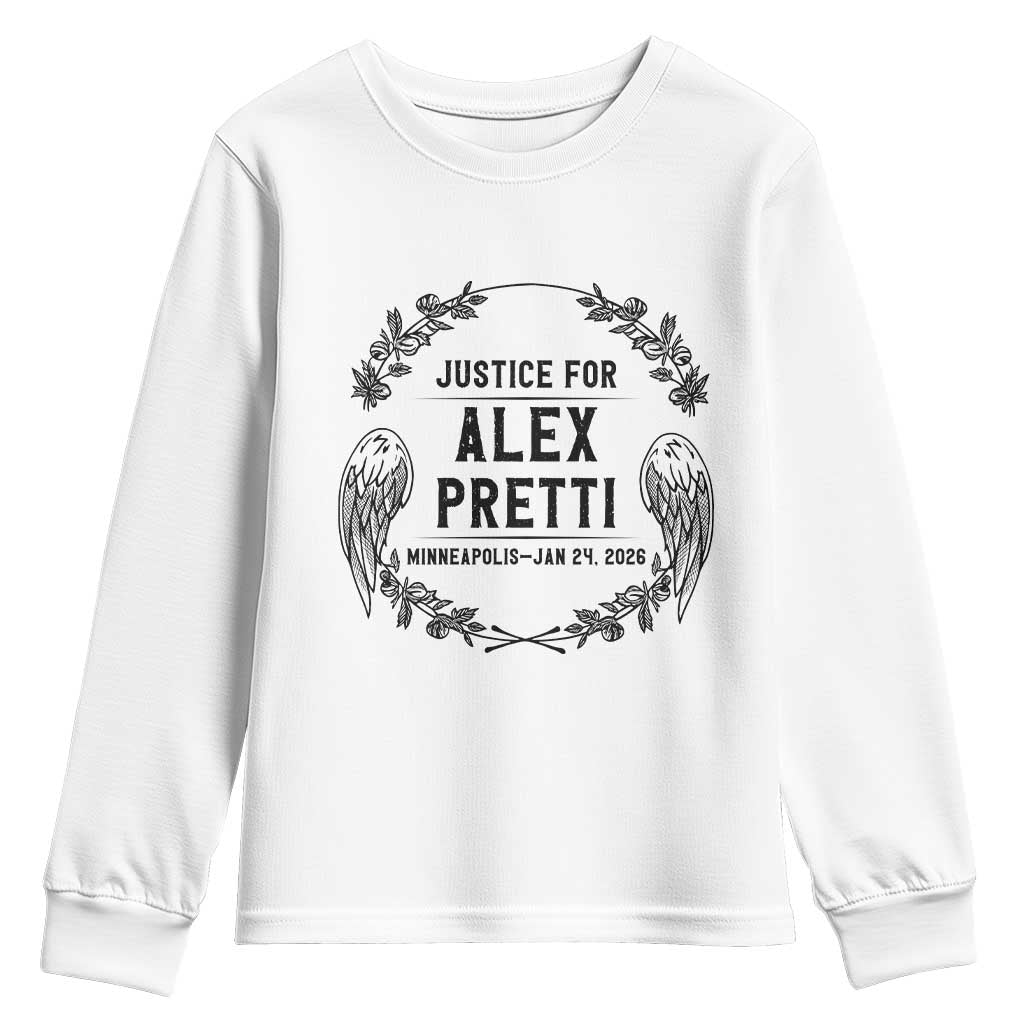Justice for Alex Pretti Youth Sweatshirt Minneapolis January 24 2026 Tribute Memorial Wreath TS02 White Print Your Wear