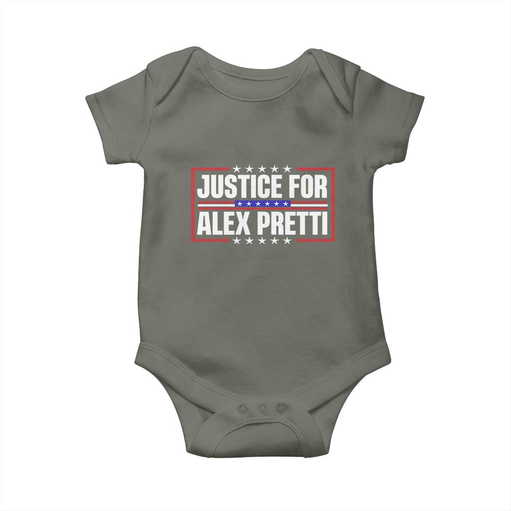 Justice for Alex Pretti Patriotic Baby Onesie Minneapolis Jan 24 2026 Memorial Red White and Blue TS02 Military Green Print Your Wear