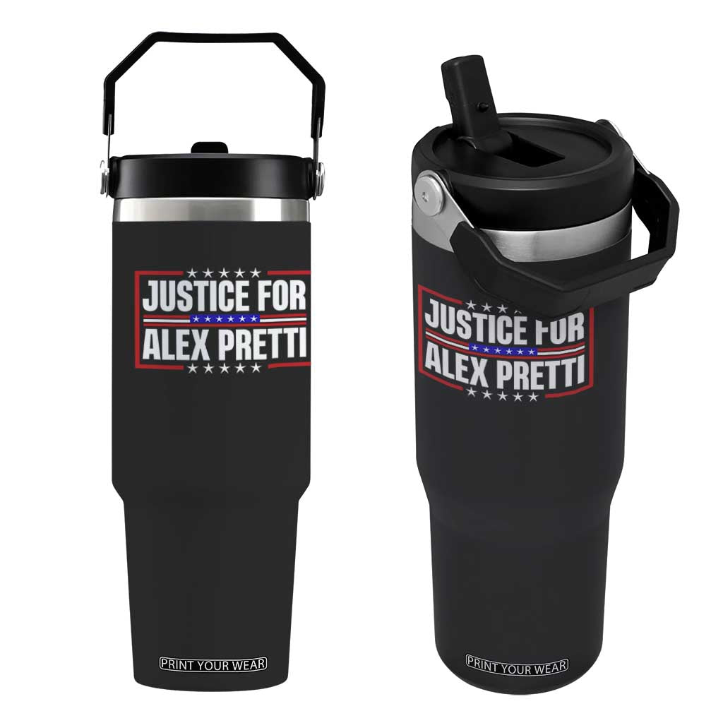 Justice for Alex Pretti Patriotic Flip Straw Tumbler Minneapolis Jan 24 2026 Memorial Red White and Blue TS02 One Size: 30 oz Black Print Your Wear