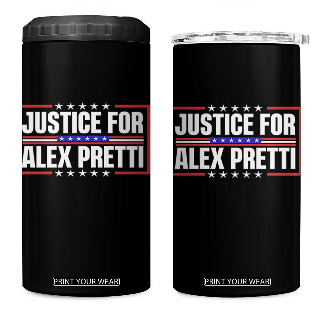 Justice for Alex Pretti Patriotic 4 in 1 Can Cooler Tumbler Minneapolis Jan 24 2026 Memorial Red White and Blue TS02 One Size: 16 oz Black Print Your Wear