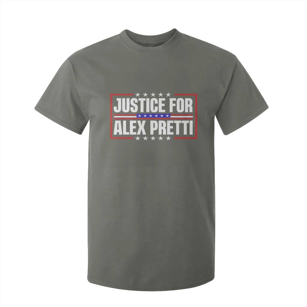 Justice for Alex Pretti Patriotic T Shirt For Kid Minneapolis Jan 24 2026 Memorial Red White and Blue TS02 Military Green Print Your Wear