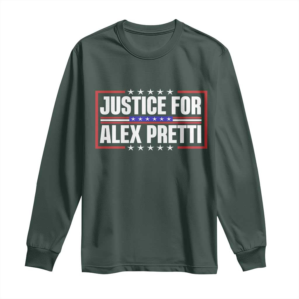 Justice for Alex Pretti Patriotic Long Sleeve Shirt Minneapolis Jan 24 2026 Memorial Red White and Blue TS02 Dark Forest Green Print Your Wear