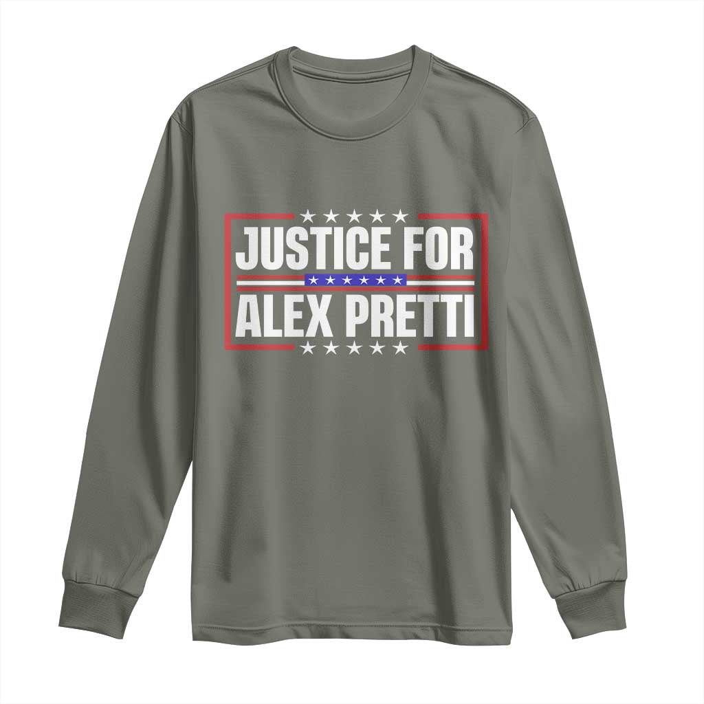 Justice for Alex Pretti Patriotic Long Sleeve Shirt Minneapolis Jan 24 2026 Memorial Red White and Blue TS02 Military Green Print Your Wear