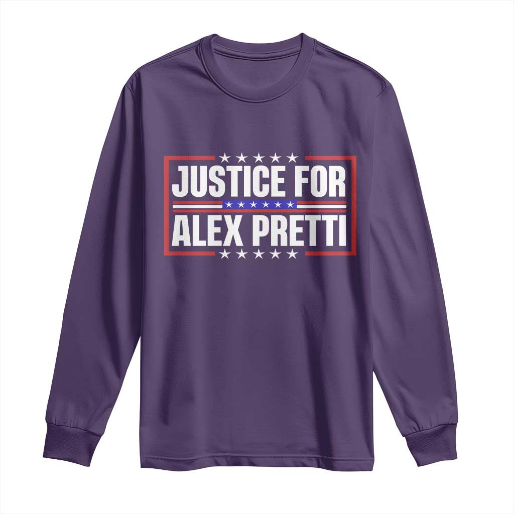 Justice for Alex Pretti Patriotic Long Sleeve Shirt Minneapolis Jan 24 2026 Memorial Red White and Blue TS02 Purple Print Your Wear