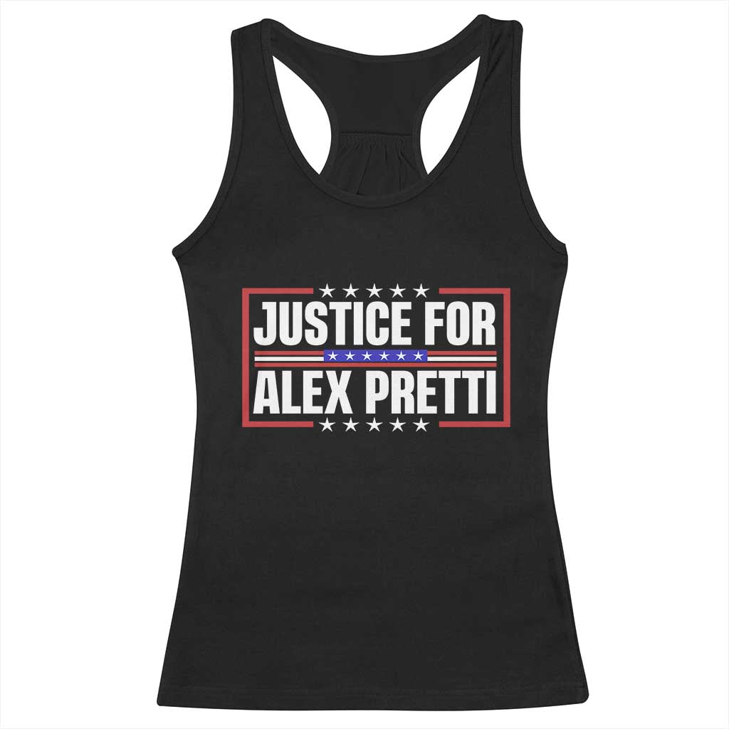 Justice for Alex Pretti Patriotic Racerback Tank Top Minneapolis Jan 24 2026 Memorial Red White and Blue TS02 Black Print Your Wear