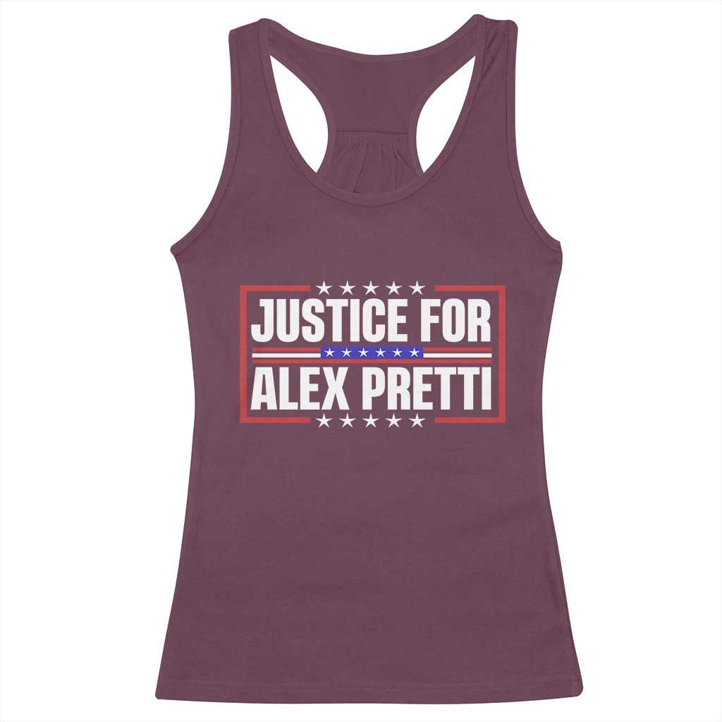Justice for Alex Pretti Patriotic Racerback Tank Top Minneapolis Jan 24 2026 Memorial Red White and Blue TS02 Maroon Print Your Wear
