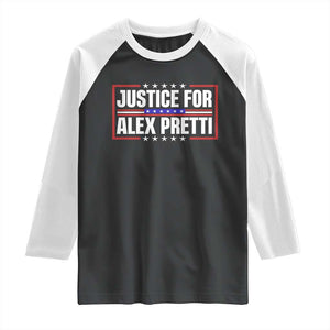 Justice for Alex Pretti Patriotic Raglan Shirt Minneapolis Jan 24 2026 Memorial Red White and Blue TS02 Black White Print Your Wear