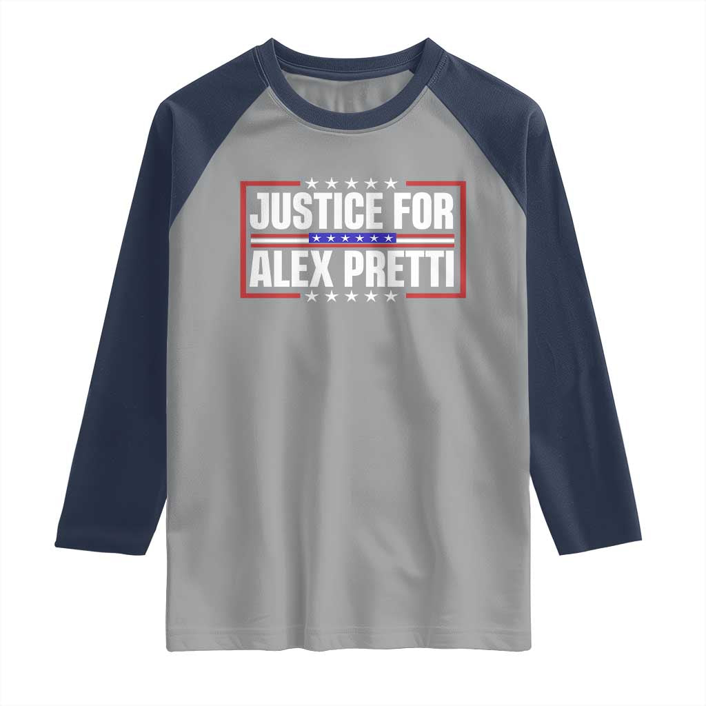 Justice for Alex Pretti Patriotic Raglan Shirt Minneapolis Jan 24 2026 Memorial Red White and Blue TS02 Sport Gray Navy Print Your Wear