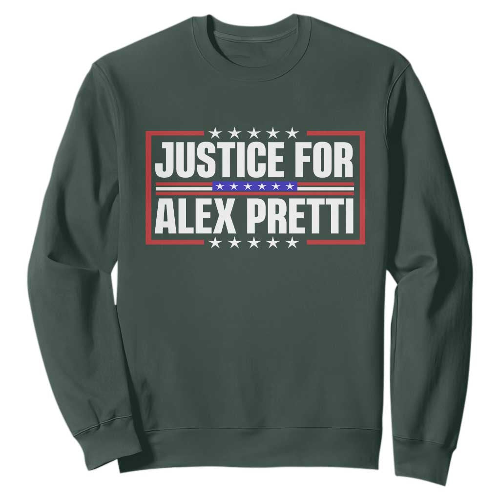 Justice for Alex Pretti Patriotic Sweatshirt Minneapolis Jan 24 2026 Memorial Red White and Blue TS02 Dark Forest Green Print Your Wear