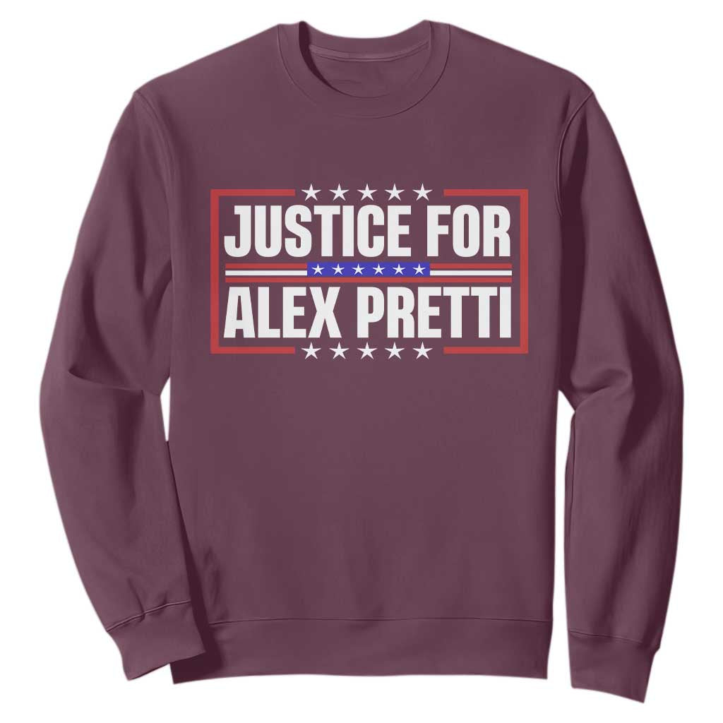 Justice for Alex Pretti Patriotic Sweatshirt Minneapolis Jan 24 2026 Memorial Red White and Blue TS02 Maroon Print Your Wear