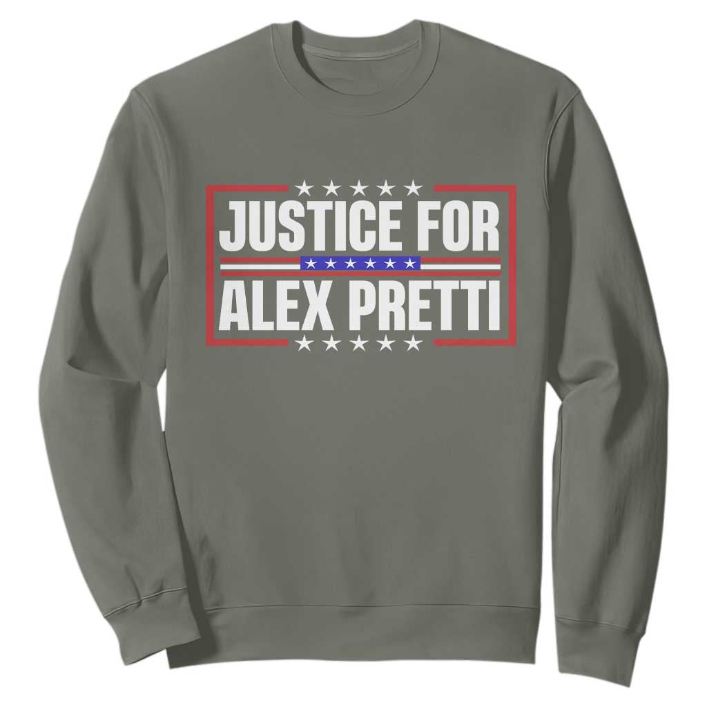 Justice for Alex Pretti Patriotic Sweatshirt Minneapolis Jan 24 2026 Memorial Red White and Blue TS02 Military Green Print Your Wear