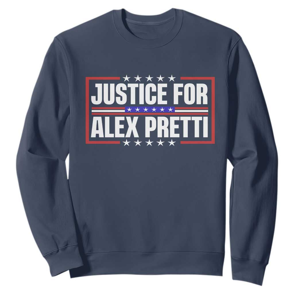Justice for Alex Pretti Patriotic Sweatshirt Minneapolis Jan 24 2026 Memorial Red White and Blue TS02 Navy Print Your Wear