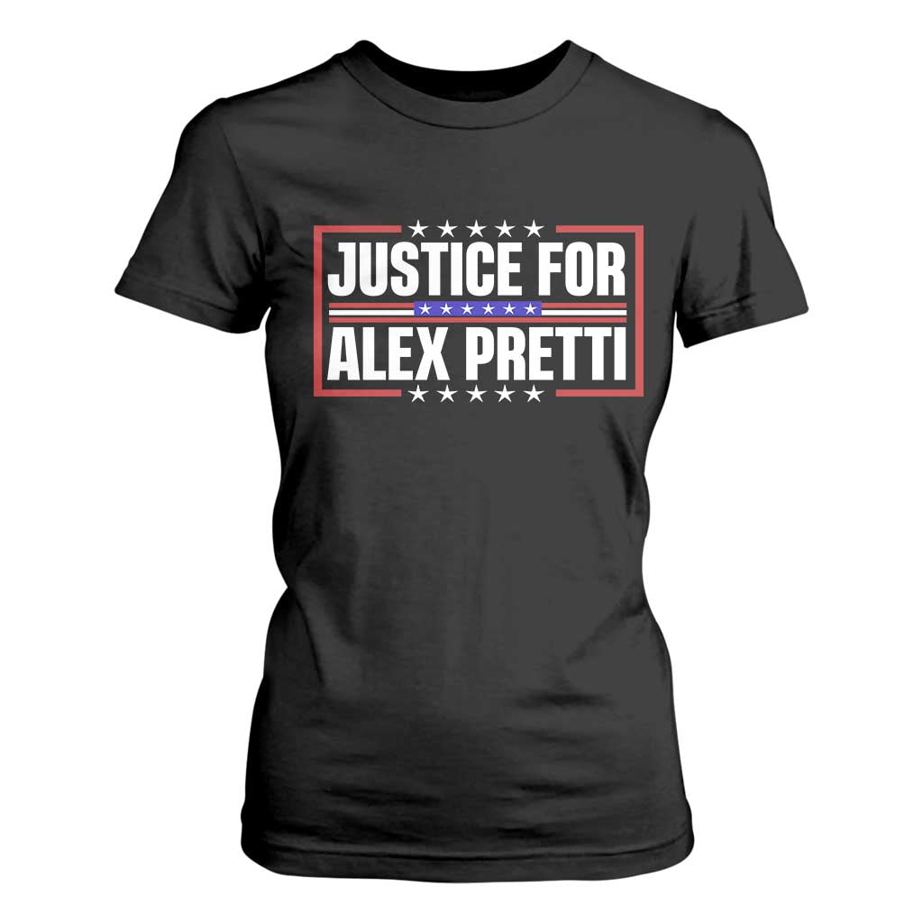 Justice for Alex Pretti Patriotic T Shirt For Women Minneapolis Jan 24 2026 Memorial Red White and Blue TS02 Black Print Your Wear