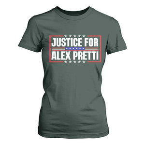 Justice for Alex Pretti Patriotic T Shirt For Women Minneapolis Jan 24 2026 Memorial Red White and Blue TS02 Dark Forest Green Print Your Wear