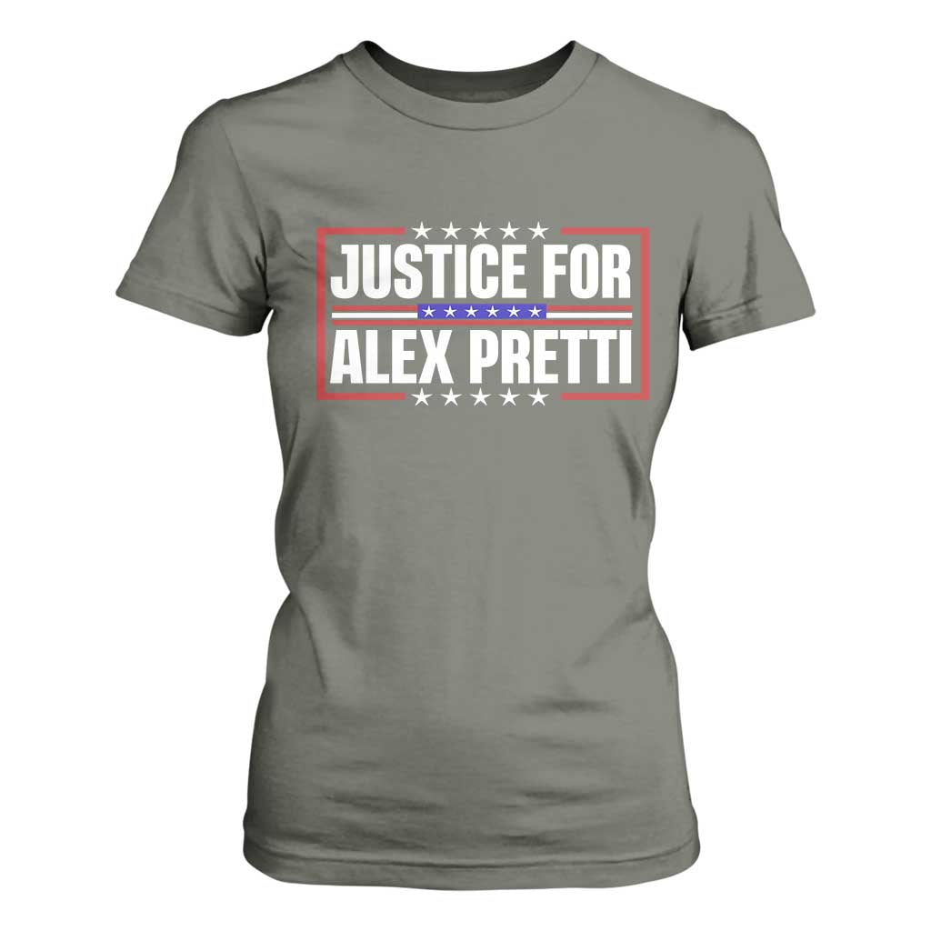 Justice for Alex Pretti Patriotic T Shirt For Women Minneapolis Jan 24 2026 Memorial Red White and Blue TS02 Military Green Print Your Wear