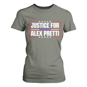 Justice for Alex Pretti Patriotic T Shirt For Women Minneapolis Jan 24 2026 Memorial Red White and Blue TS02 Military Green Print Your Wear