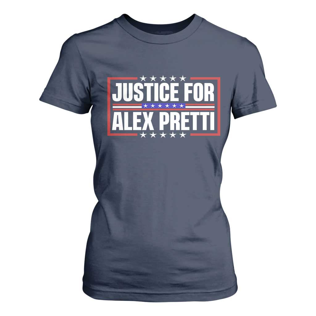 Justice for Alex Pretti Patriotic T Shirt For Women Minneapolis Jan 24 2026 Memorial Red White and Blue TS02 Navy Print Your Wear