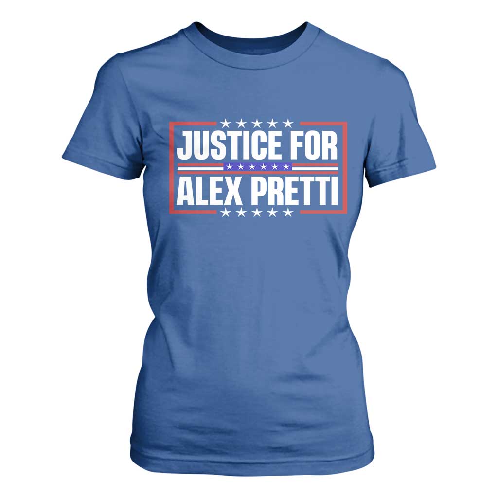 Justice for Alex Pretti Patriotic T Shirt For Women Minneapolis Jan 24 2026 Memorial Red White and Blue TS02 Royal Blue Print Your Wear