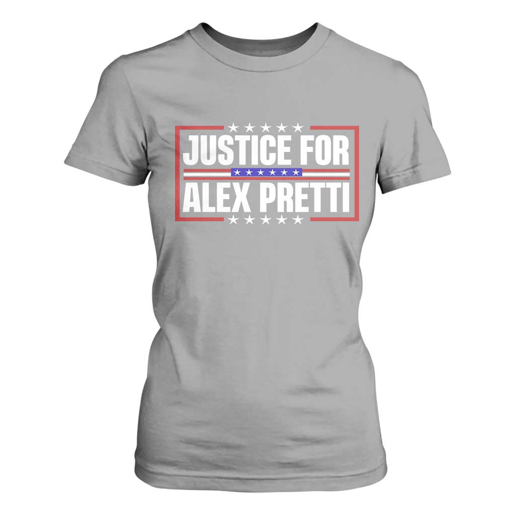 Justice for Alex Pretti Patriotic T Shirt For Women Minneapolis Jan 24 2026 Memorial Red White and Blue TS02 Sport Gray Print Your Wear
