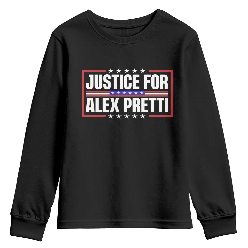 Justice for Alex Pretti Patriotic Youth Sweatshirt Minneapolis Jan 24 2026 Memorial Red White and Blue TS02 Black Print Your Wear