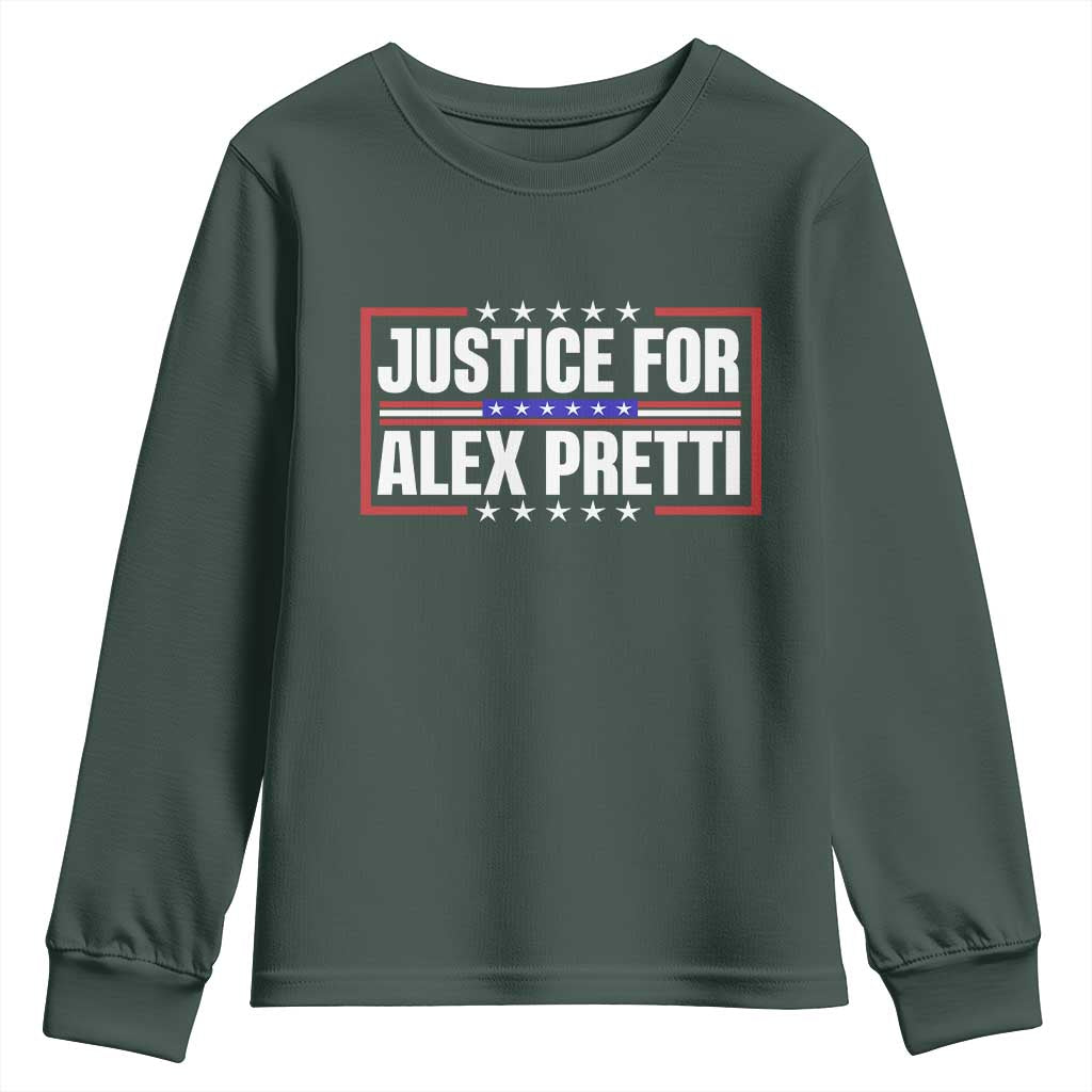 Justice for Alex Pretti Patriotic Youth Sweatshirt Minneapolis Jan 24 2026 Memorial Red White and Blue TS02 Dark Forest Green Print Your Wear