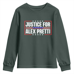 Justice for Alex Pretti Patriotic Youth Sweatshirt Minneapolis Jan 24 2026 Memorial Red White and Blue TS02 Dark Forest Green Print Your Wear