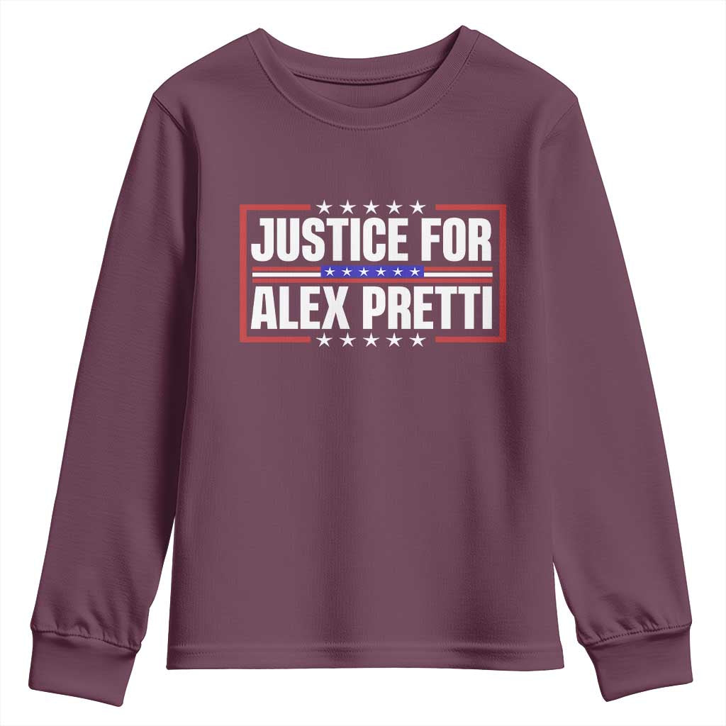 Justice for Alex Pretti Patriotic Youth Sweatshirt Minneapolis Jan 24 2026 Memorial Red White and Blue TS02 Maroon Print Your Wear