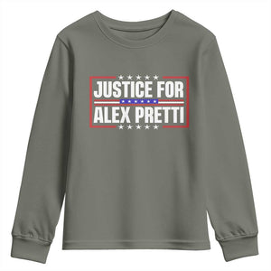 Justice for Alex Pretti Patriotic Youth Sweatshirt Minneapolis Jan 24 2026 Memorial Red White and Blue TS02 Military Green Print Your Wear