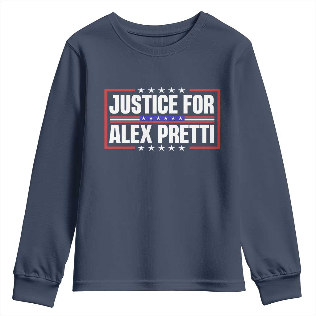 Justice for Alex Pretti Patriotic Youth Sweatshirt Minneapolis Jan 24 2026 Memorial Red White and Blue TS02 Navy Print Your Wear