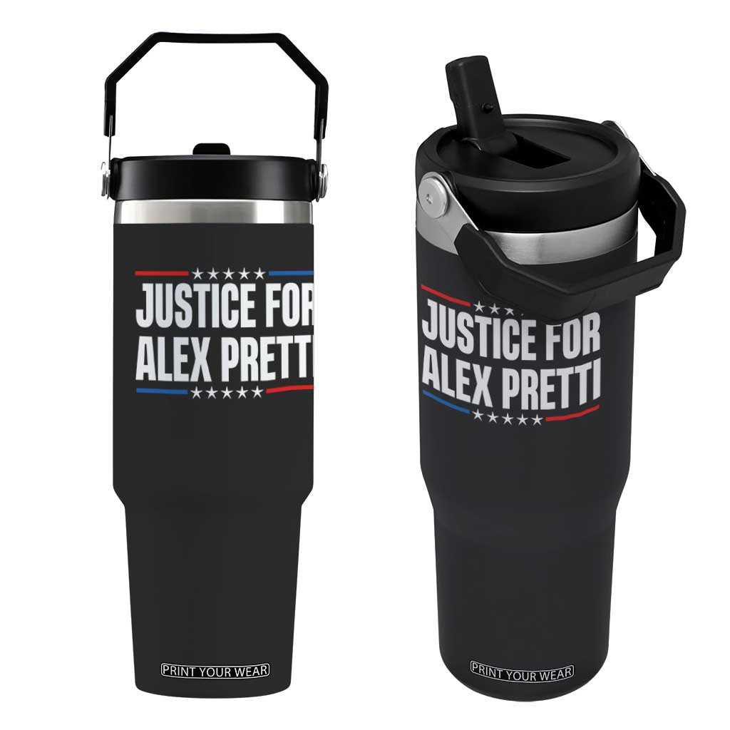 Justice for Alex Pretti Patriotic Flip Straw Tumbler Minneapolis Jan 24 2026 Memorial Tribute TS02 One Size: 30 oz Black Print Your Wear