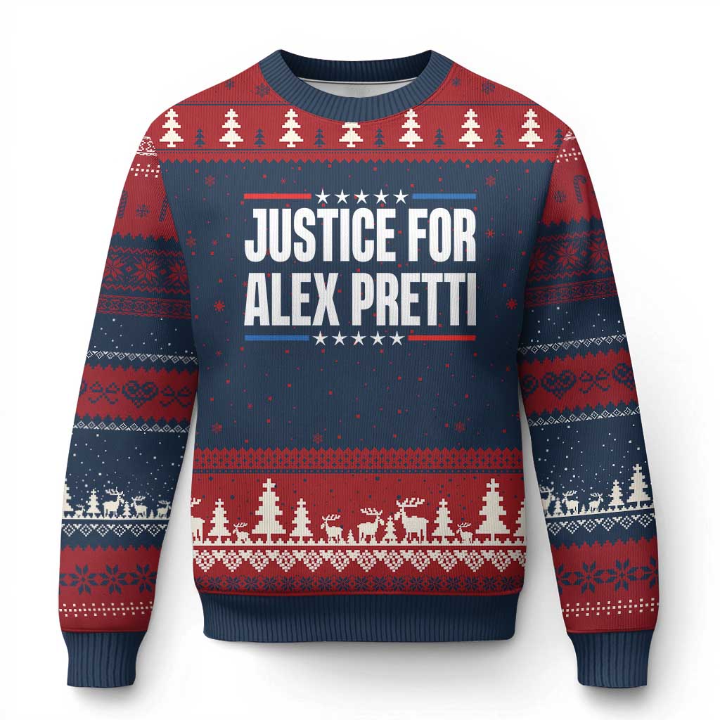Justice for Alex Pretti Patriotic Ugly Christmas Sweater Minneapolis Jan 24 2026 Memorial Tribute TS02 Navy Red Print Your Wear