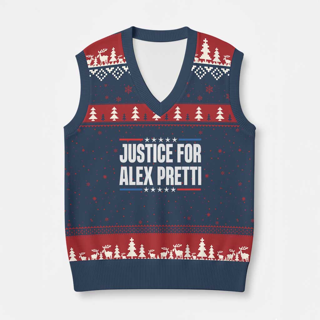 Justice for Alex Pretti Patriotic V-Neck Knit Sweater Vest Minneapolis Jan 24 2026 Memorial Tribute TS02 Navy Red Print Your Wear