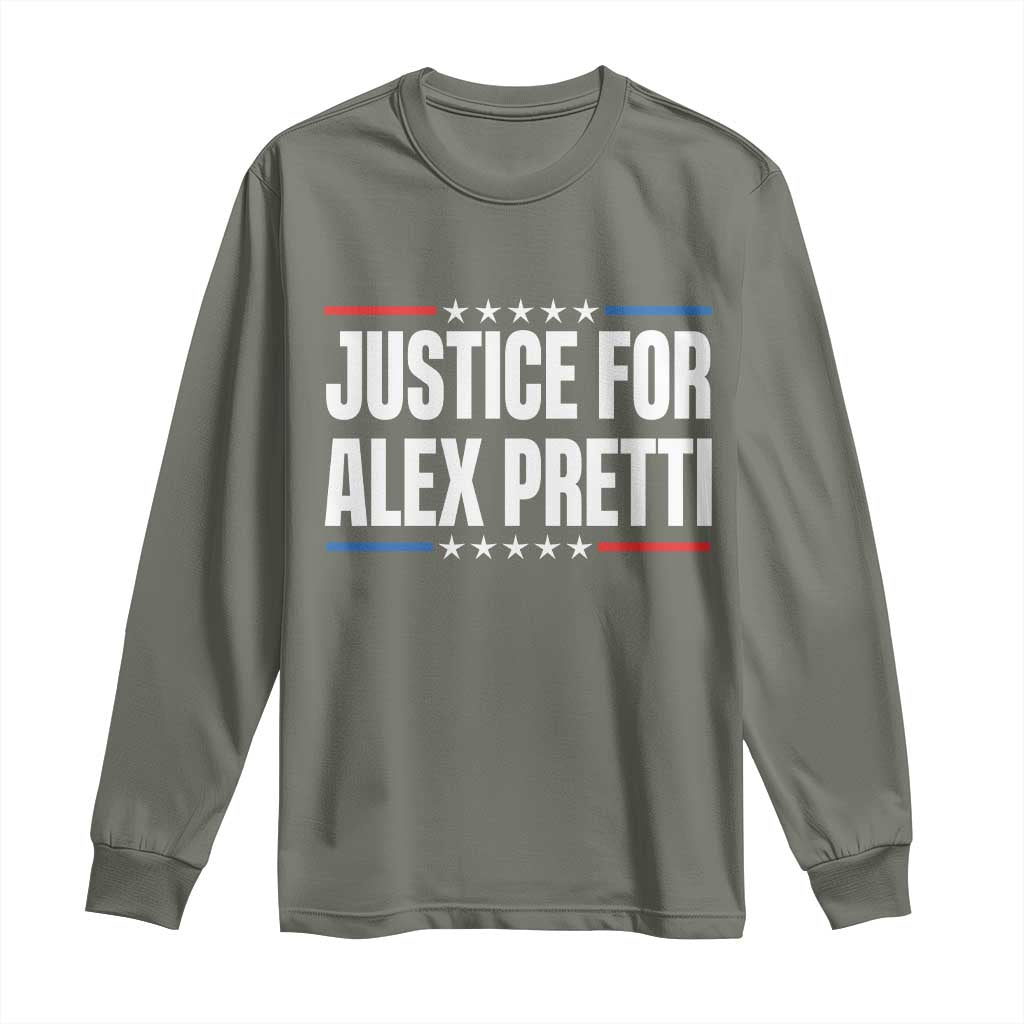 Justice for Alex Pretti Patriotic Long Sleeve Shirt Minneapolis Jan 24 2026 Memorial Tribute TS02 Military Green Print Your Wear